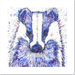 BADGER watercolor and ink portrait Posters and Art